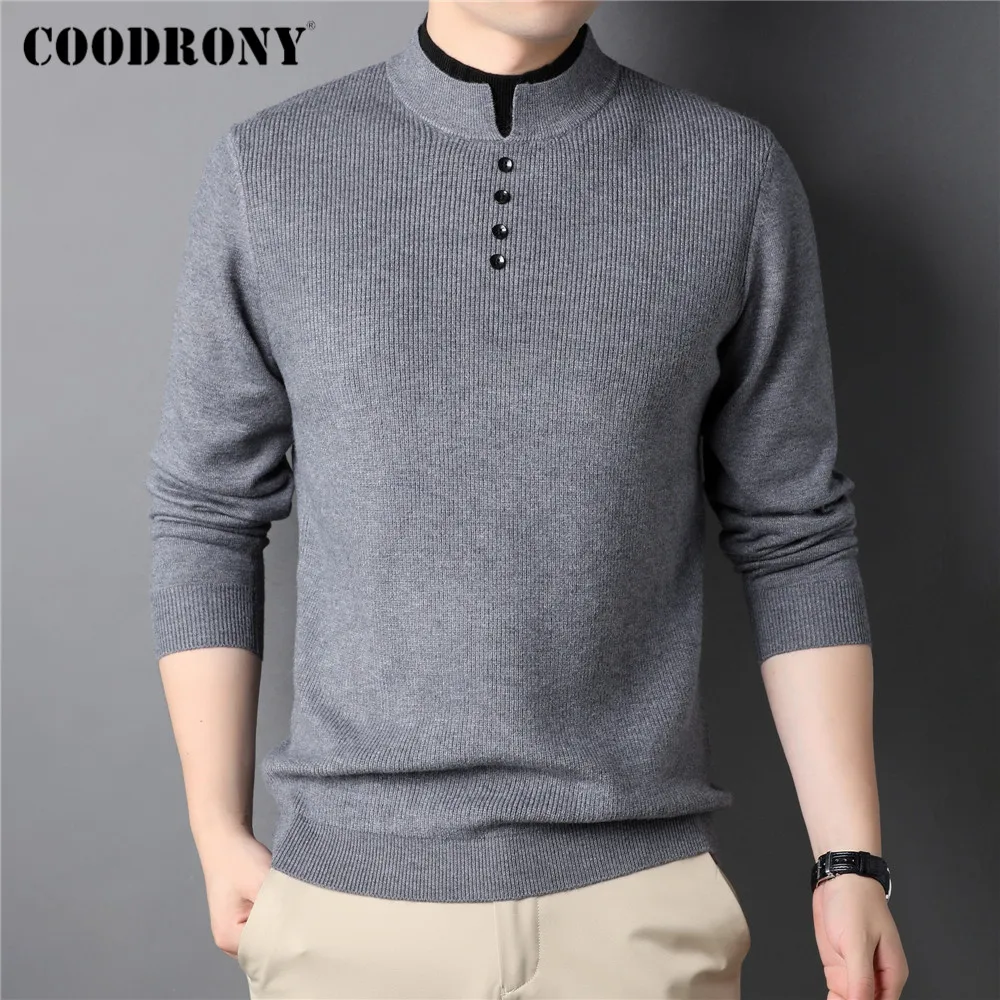 coodrony brand thick warm sweater pullover men clothes autumn winter new arrival fashion button turtleneck knitwear jumper c2140 free global shipping