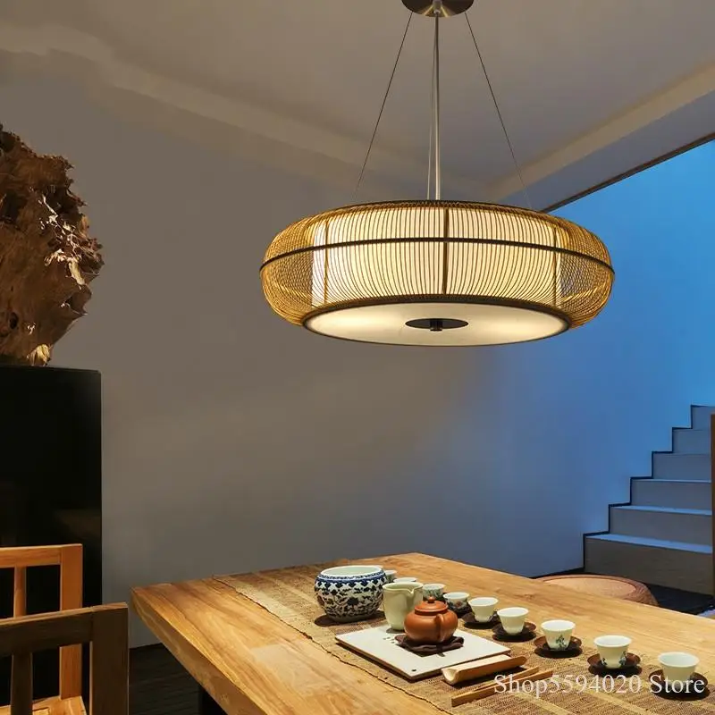

New Chinese Zen Chandelier Lights Japanese Bamboo Tea Room Hanglamp Lights Restaurant Bedroom Living Room Pendant Led Lighting