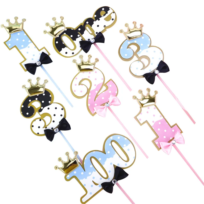 Новый Алмаз Топпер для торта С Днем Рождения розовая голубая 100 дней на возраст 1 2