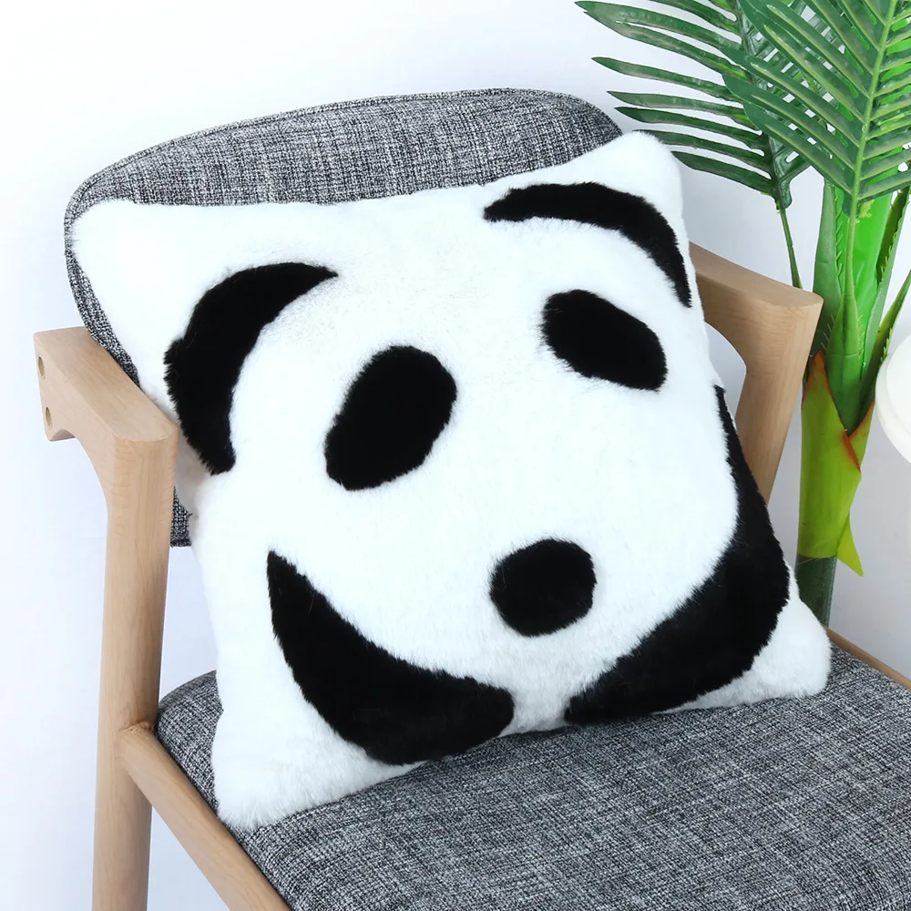 cartoon panda printed Soft Faux Fur Pillows Case Plush Cushion Cover Pink Blue Purple Warm Living Room Bedroom | Дом и сад