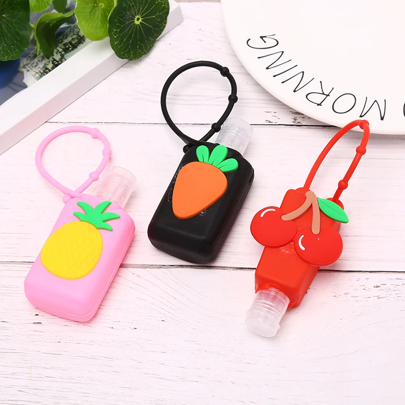 

30ML Cute Cartoon Cherry Fruits Mini Hand Sanitizer Bottle Silicone Empty Detachable Cover Travel Portable With Holder