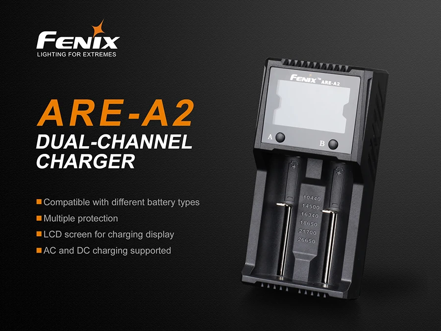 Fenix ARE-A2 четырехканальный смарт-зарядное устройство, совместимое с типами литий-ионных и Ni-MH/Ni-Cd батарей