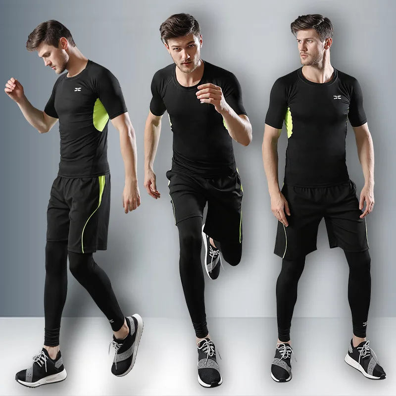 5Pcs / Set Men's Tracksuit Workout Gym Fitness Compression Sports Suit Clothes Running Jogging Track and Field Training Suit