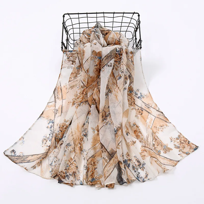 

New Fashion Women Retro Totem Floral Viscose Scarf Print Soft Pashminas Stole Lady Voile Shawls And Wraps Head Neck Snood Muslim