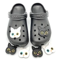 1pcs croc shoe charms black white cat head hard plastic shoe badges diy decoration accessories fit for womens clogs slippers