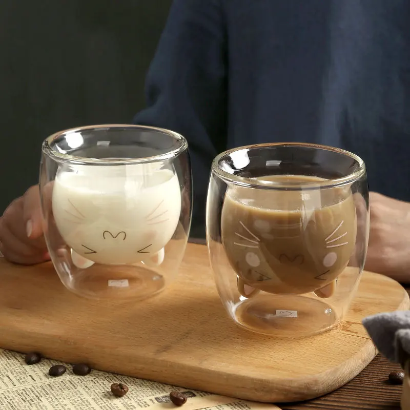 

Cartoon Double Wall Cup Heat-Resistant Water Juice Milk Coffee Cat Bear Cup