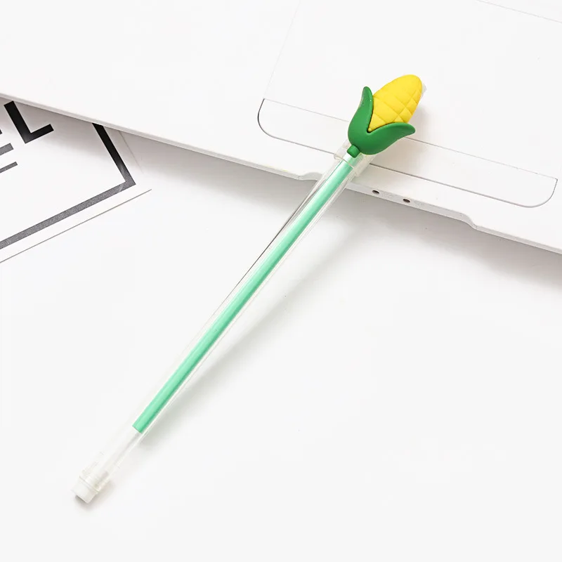 

4 Pcs Transparent Pen Kawaii Vegetables Gel Pen Student Writing Stationery Signing Pen Black Ink 0.5mm Escolar Papelaria