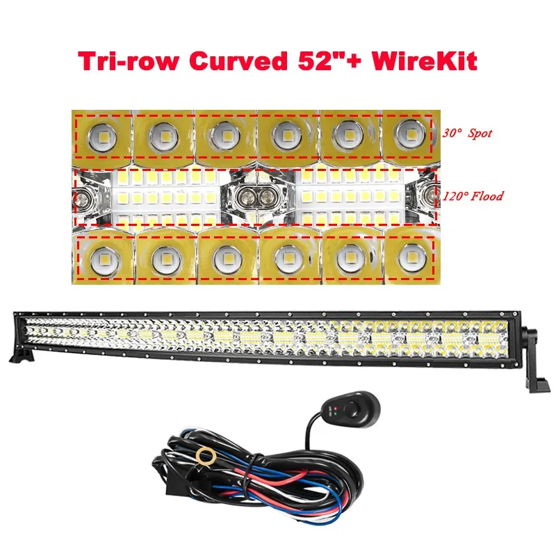 52Inch Wiring Kit VISORAK комбинированный изогнутый СВЕТОДИОДНЫЙ световой бар внедорожный бар для внедорожника лодка внедорожный 4WD 4x4 грузовики-внедорожники ATV транспортные средства светодиодный рабочий бар лампа - Цвет: 52Inch Wiring Kit