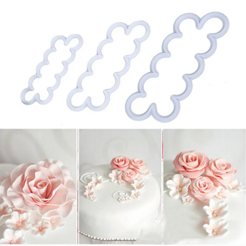

3pcs/Set 3D Rose Petal Flower Cutter Fondant Cake Sugarcraft Decorating Mould Cookie Embosser Pastry Tools Cake Mold