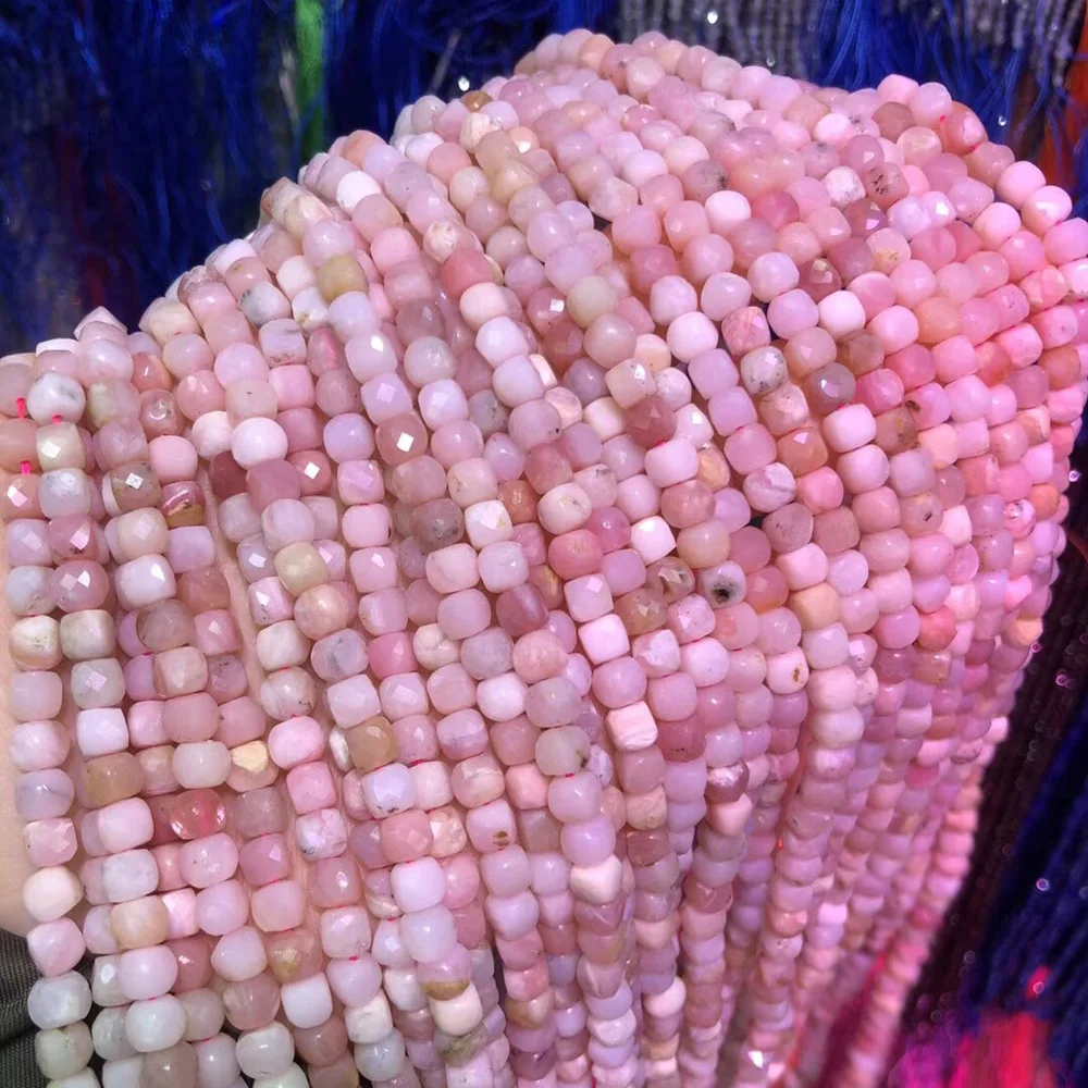 Natural Stone Loose Beads Pink Opal Cube Faceted DIY for MakingJewelry Necklace Bracelet Accessories Size 4mm | Украшения и
