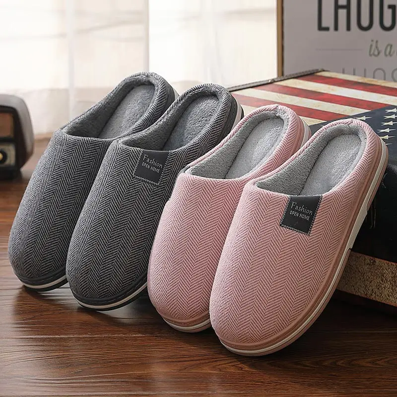 

MCCKLE Winter Couple Cotton Indoor Slippers Men's and Women's Plush Slippers House Shoes Warm Soft Non-slip Ladies Fur Slipper