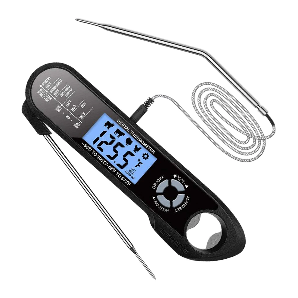 

Digital Meat Thermometer Instant Read w/ Folding 2 Probes Backlight Magnetic