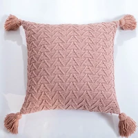 soft knit cute cuhion cover 45x45cm solid pillow cove pink grey cream tassels home decoration pillow case square for sofa bed