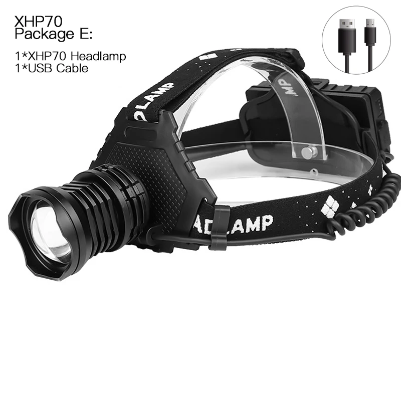 E 90000LM мощный XHP70.2/XHP50 светодиодный налобный фонарь, 5 режимов масштабирования, налобный фонарь, фонарик, фонарь для наружной рыбалки, кемпинга - Испускаемый цвет: E