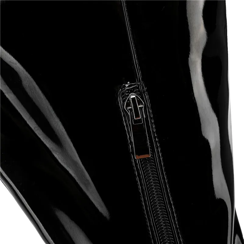 MoonMeek/ г. Новые сапоги выше колена с острым носком из лакированной коровьей кожи классические осенне-зимние женские сапоги на молнии на среднем каблуке