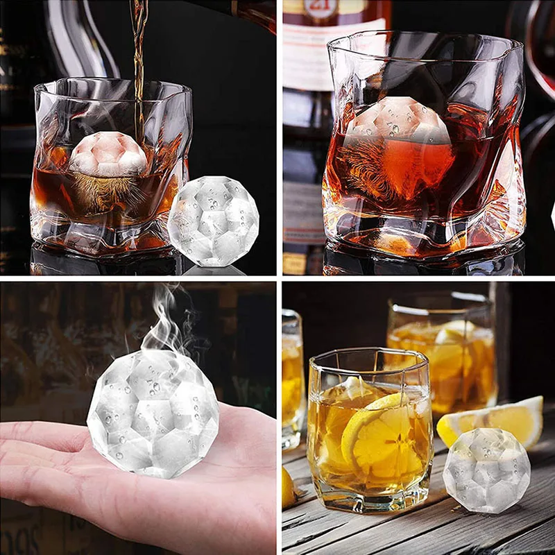 

TEENRA 4 Hole Diamond Shape Ice Cube Mold Whiskey Ice Cube Maker 3D Silicone Ice Mold Ball Forms Molds Kitchen Bar Accessories