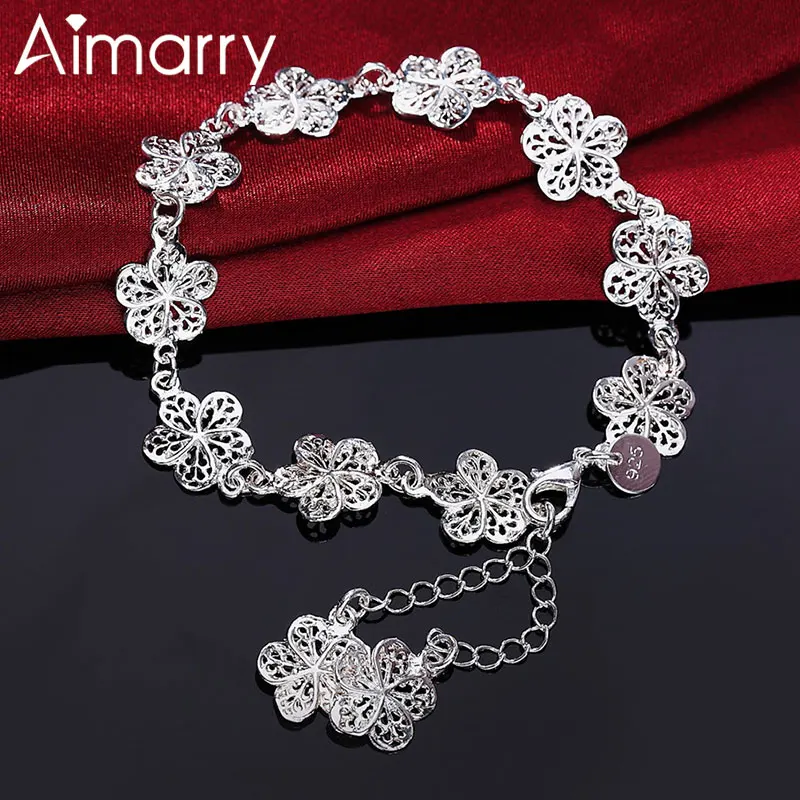 

Aimarry 925 Sterling Silver Rose Flower Bracelet For Women Party Gifts Engagement Wedding Fashion Jewelry