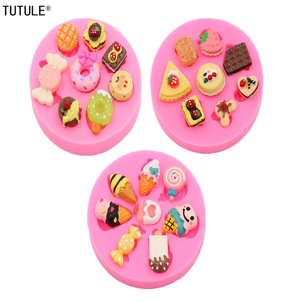 

3pcs Mini candy ice cream biscuit silicone mould, DIY handmade chocolate polymer clay gadget, cake dessert decoration mold