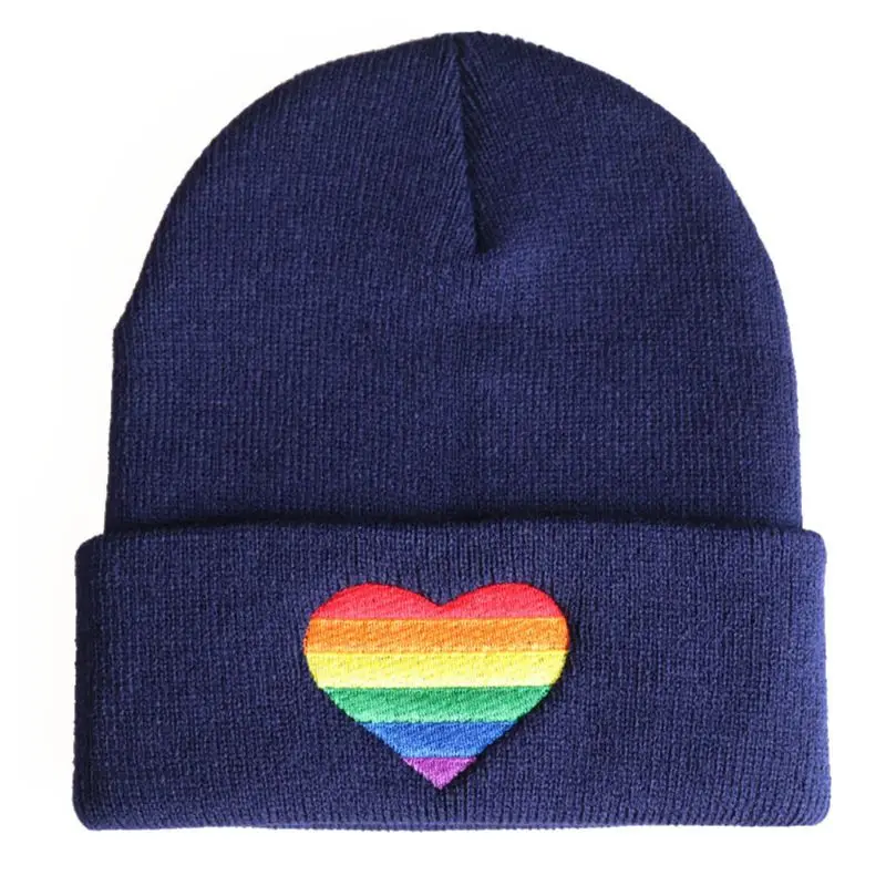 Унисекс Радуга Сердце вязанная шапка с вышивкой зима осень Pride LGBT шапочка |