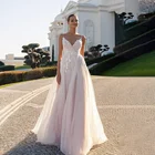 Модные пляжные свадебные платья на бретелях-спагетти, розовое платье невесты с аппликацией и открытой спиной, индивидуальный пошив