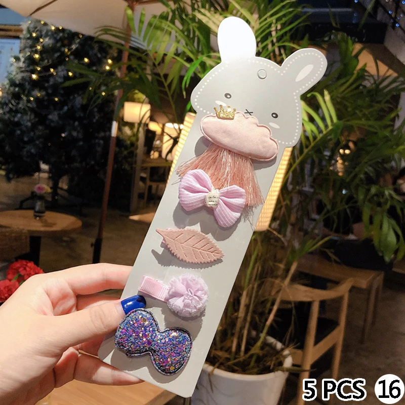 5PCS 16 4/5 шт./компл. ювелирные украшения для волос симпатичная детская одежда с бантом, с проектом из мультфильма, волосы на заколках для наращивания шпильки с орнаментом заколки повязка Для женщин аксессуары для волос - Окраска металла: 5PCS 16