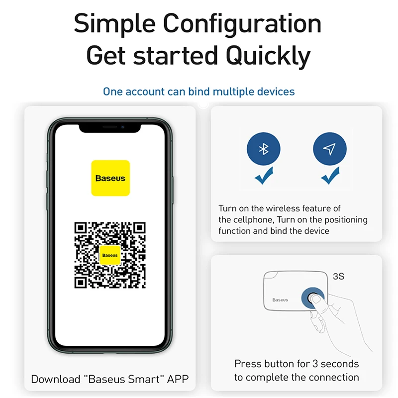 Мини GPS трекер Baseus анти потерянный Bluetooth для домашних животных собак кошек ключей