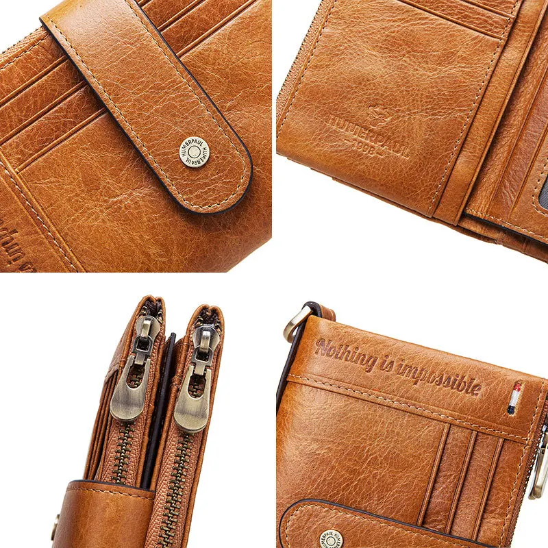

YourSeason RFID Men Double Zipper Anti Theft Short Wallets Card Holder Man Genuine Leather Retro Coin Purse 2021