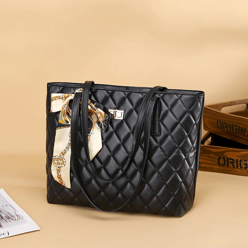 

New RhombusPlaid Design Luxury Shoulder Bags for women Fashion Elegant Bowknot High quality PU leather Girls shopping Big Bag