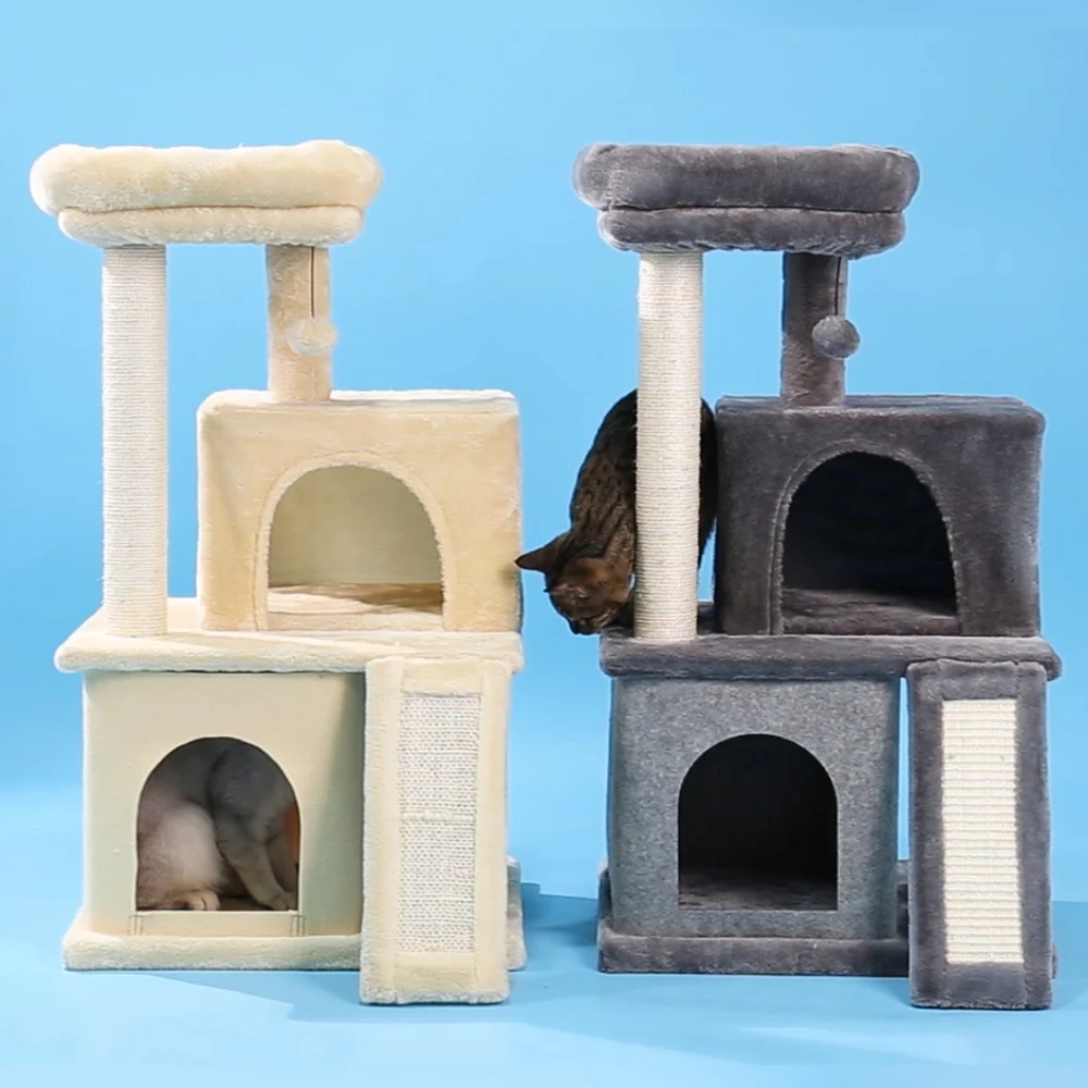 

Cat Tree Climbing Tower with Sisal Scratching Posts Hammock Perch Cat Bed Platform Dangling Ball Cat Furniture