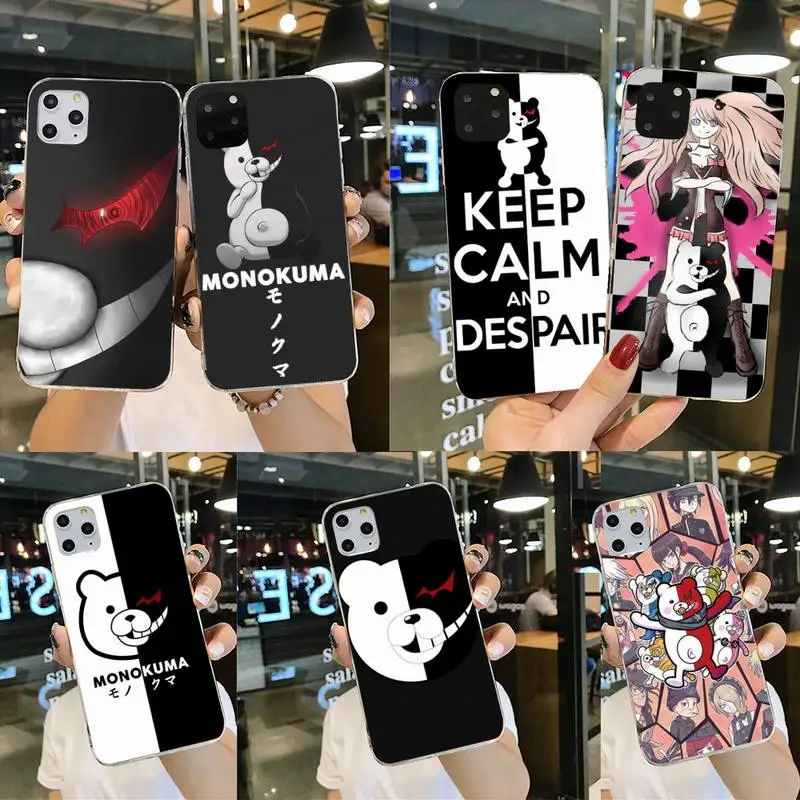 

Cute Kumamon Danganronpa Monokuma Bling Cute Phone Case for iPhone 11 pro XS MAX 8 7 6 6S Plus X 5S SE 2020 XR cover
