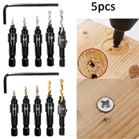 5pcsset countersink drill woodworking drill bit set drilling pilot holes for screw sizes hand tool set 5 6 8 10 12