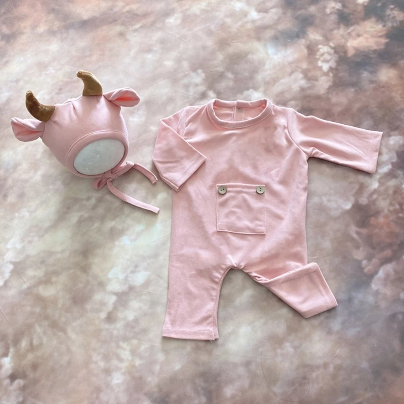 

3 Pcs Baby Hat Romper Bodysuits Doll Set Newborn Photography Props Outfit Infants Photo Shooting Clothing