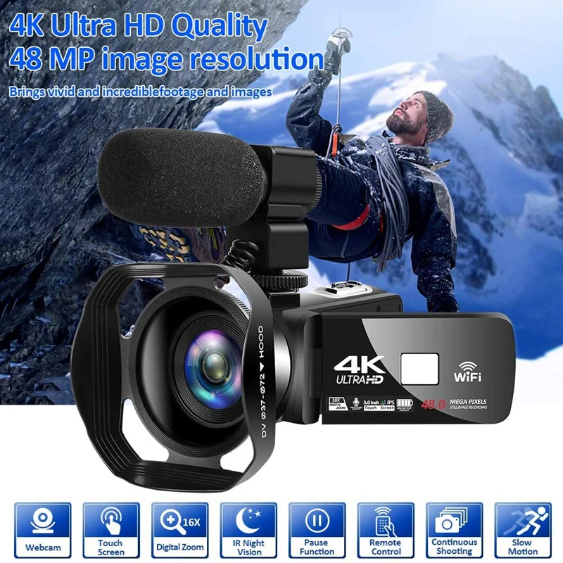 Цифровая видеокамера 4K с Wi-Fi видеорегистратор HD сенсорный экран камера
