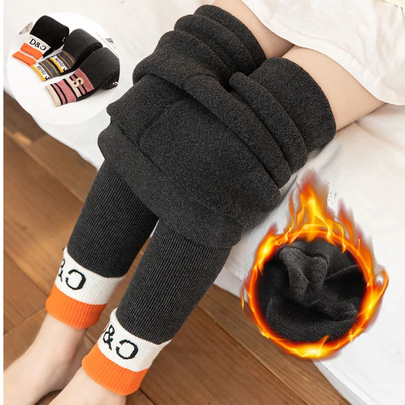 

Autumn Winter Thicken Girls Cotton Leggings Children Warm Letter Nine-Point Pant Kids Clothes Baby Elastic Waist Skinny Trousers
