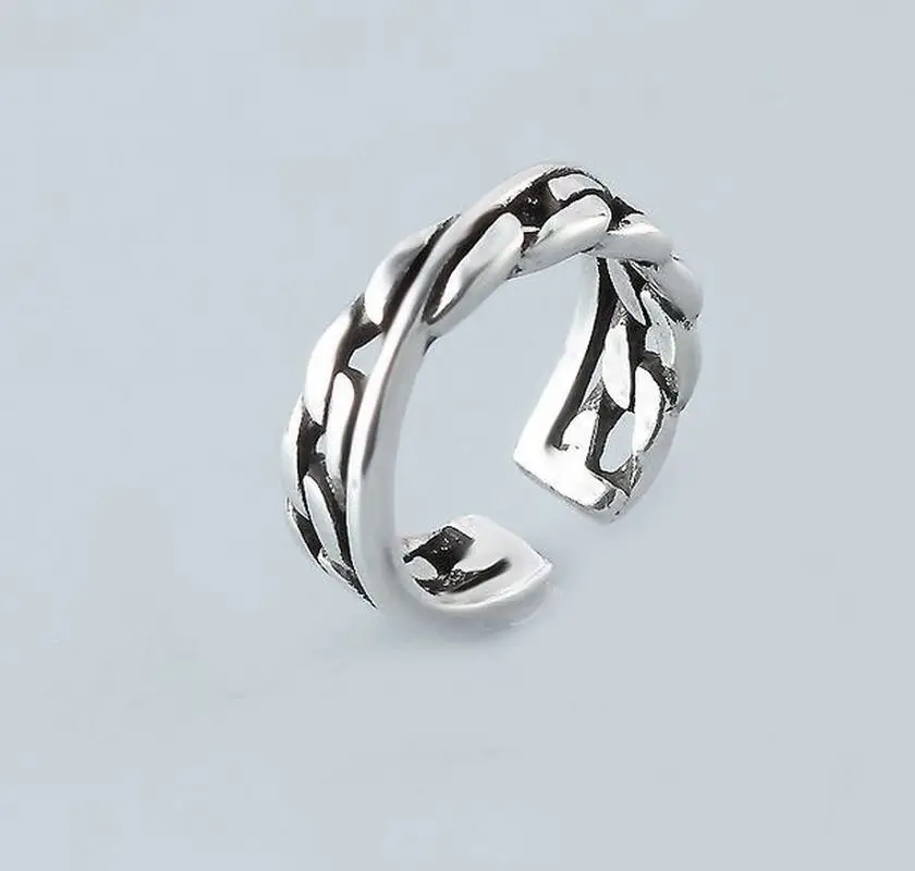 S925 тайское серебряное женское кольцо круглая ретро модная цепочка Открытое