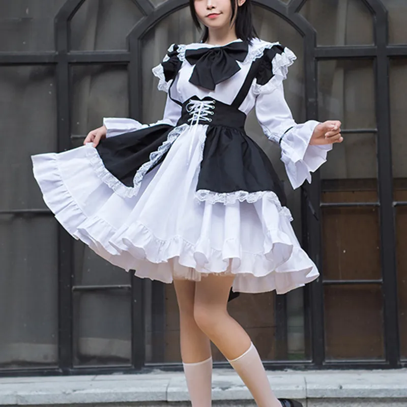 

Men Women Maid Outfit Anime Sexy Black White Apron Dress Sweet Gothic Lolita Dresses Cosplay Costume