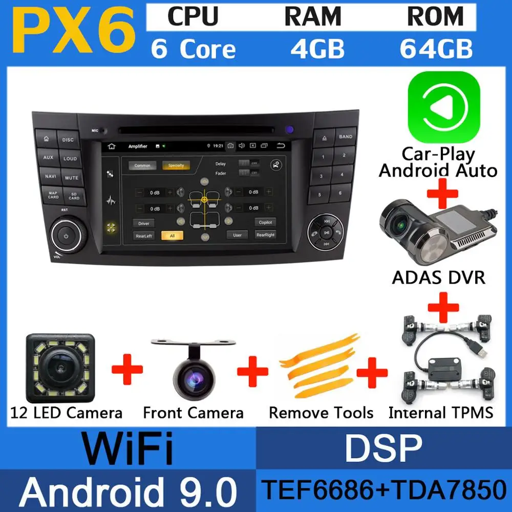 PX6-Adas-Carplay-TMS 5 USB порт Android 9,0 PX6/Восьмиядерный 4 Гб ram автомобильный dvd-плеер для Mercedes Benz W211 W463 W219 W209 E G CLK CLS класс Автомагнитола - Цвет: PX6-Adas-Carplay-TMS