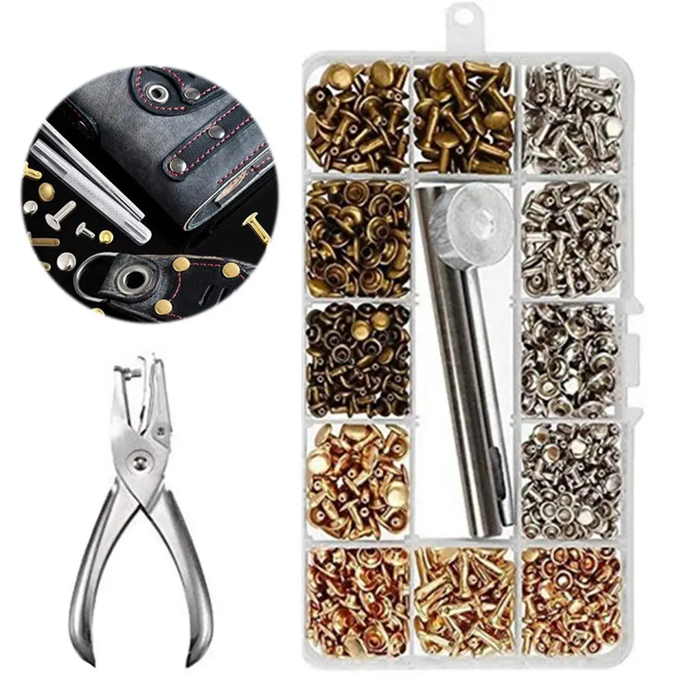 

Double Cap Leather Rivets Kit Leather Hole Punch Kits With Craft Pliers Leather Double Cap Rivets Fasteners Kit For Belts Shoes