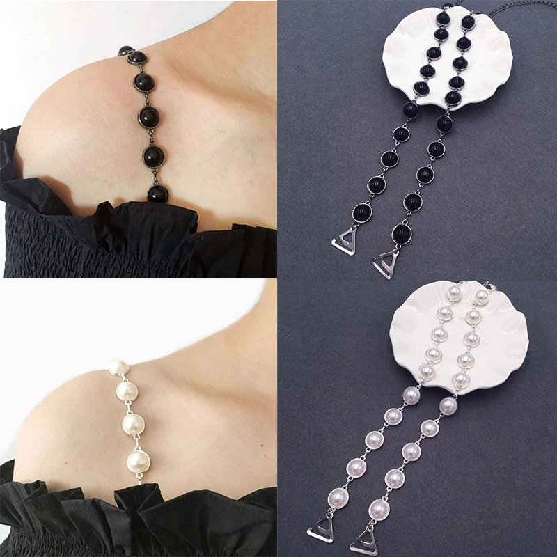 Intimate Accessories Decorative Bra Straps Bra Chain Pearls Shoulder Straps Elegant Imitation Pearls Adjustable Bra Straps 1Pair