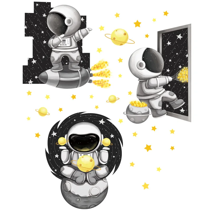 

Cartoon Black and White Astronaut Wall Stickers Children Kids room Nursery Wall Decor Vinyl Removable Bedroom Wall Decals Home