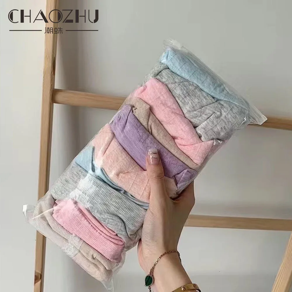 

CHAOZHU 10pieces/bag Natural Color Cotton 90% Healthy Lace Trip Solid Colors Women Daily Basic Underwear Panties Set Briefs