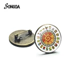 Античная бронза Цвет Hunab Ku майя, брошь с застежкой, защита от солнца Sigil Мексиканская крест символ с живописным узором Стекло круглый кабошон булавка для воротника в форме значок