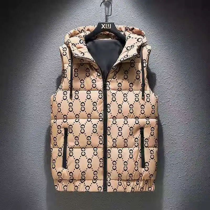 

2021 new autumn and winter vest men's down cotton handsome trendy warm large size waistcoat casual vest slim vest jacket