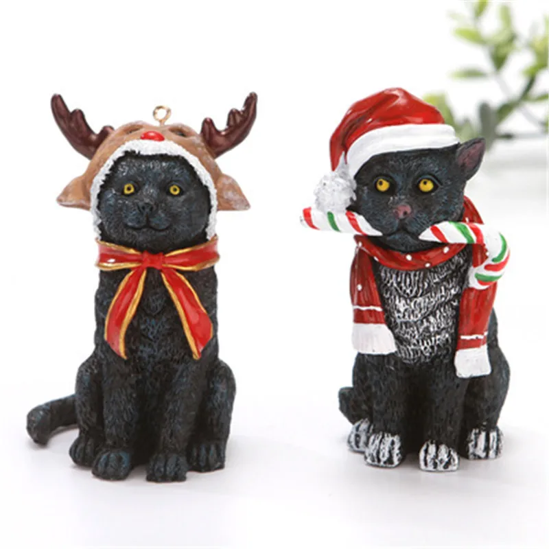 

2022 Hot Sale Christmas Cat resin Crafts Pendant Decoration Home Desktop Office Porch Room Christmas Decoration For Home