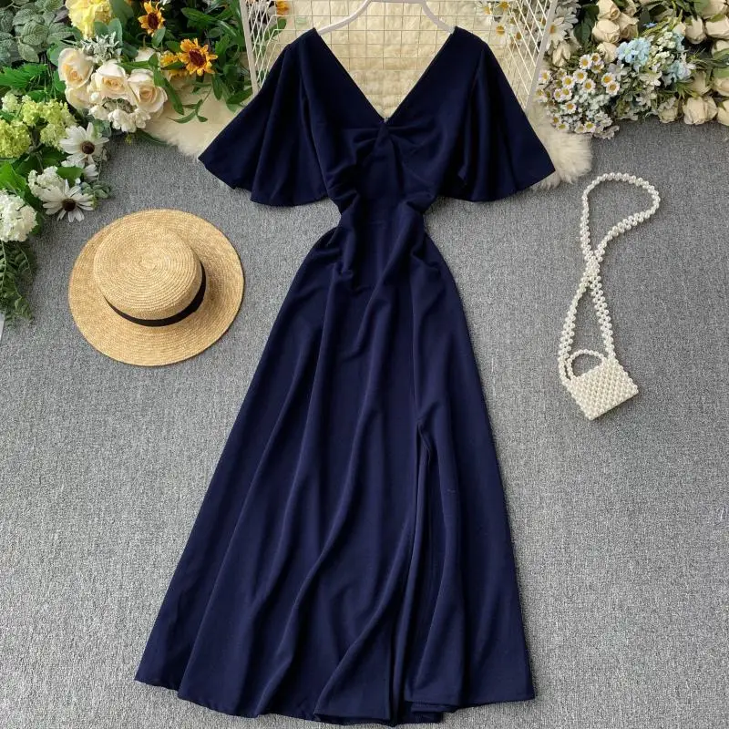 2019 Новое модное женское сексуальное платье с v образным вырезом и расклешенными