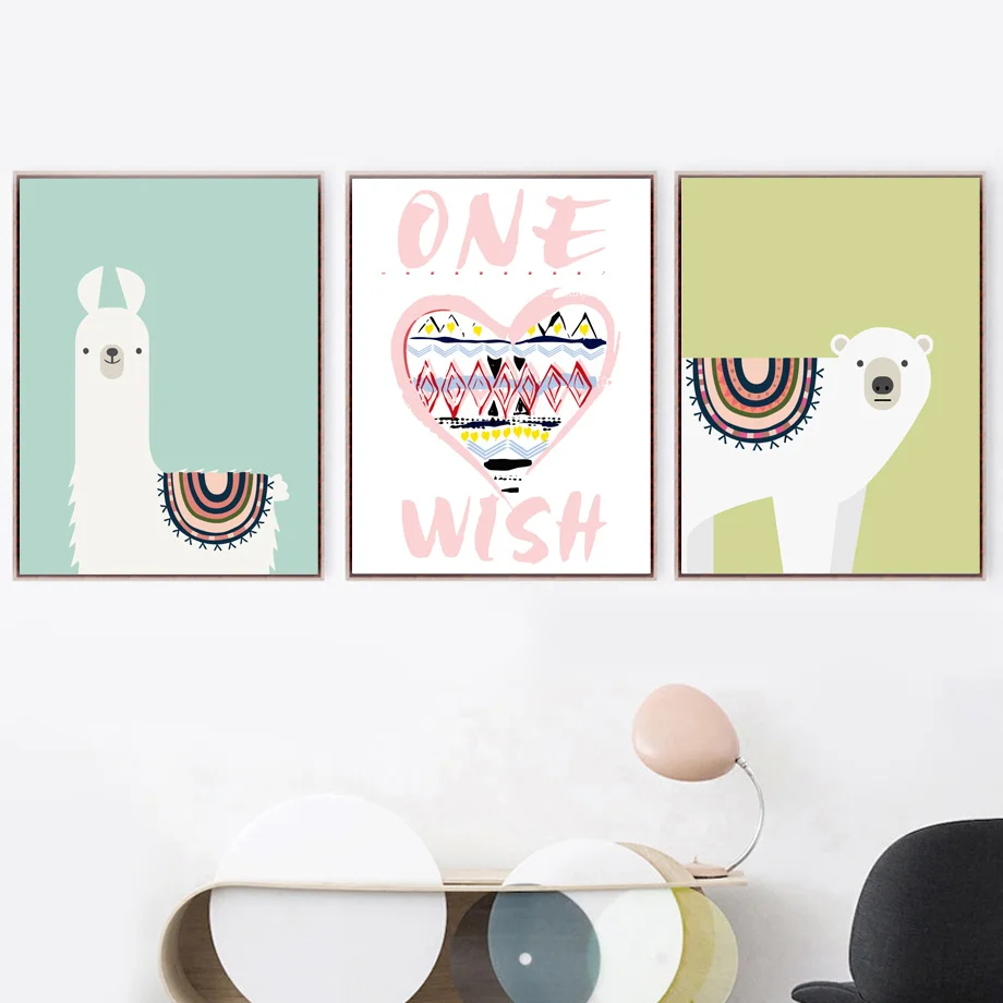 Для детской комнаты Альпака Медведь Wall Art Холст Картина Nordic Плакаты и принтами