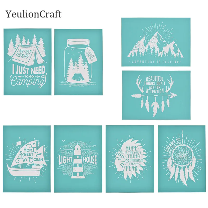 YeulionCraft 8 шт. картина горная лодка самоклеющиеся шелковые трафареты для с сеткой