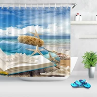 beach starfish shell sea bath curtains for bathroom waterproof polyester fabric shower curtain bathtub accessories with hooks