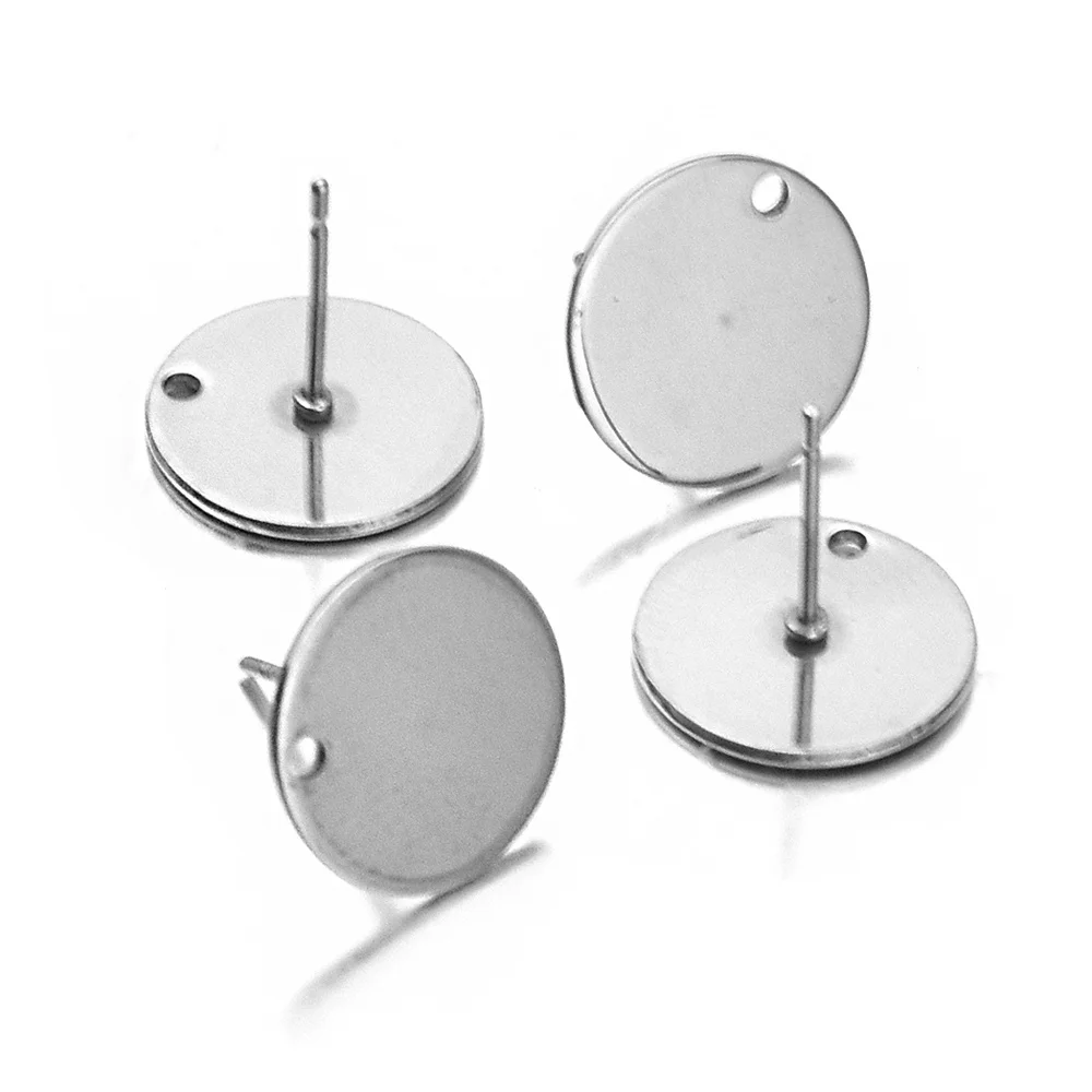 

Aiovlo 50Pcs/Lot 8/10/12/15mm Stainless Steel Earring Findings Charms Silver Tone Settings Findings for DIY Jewelry Making