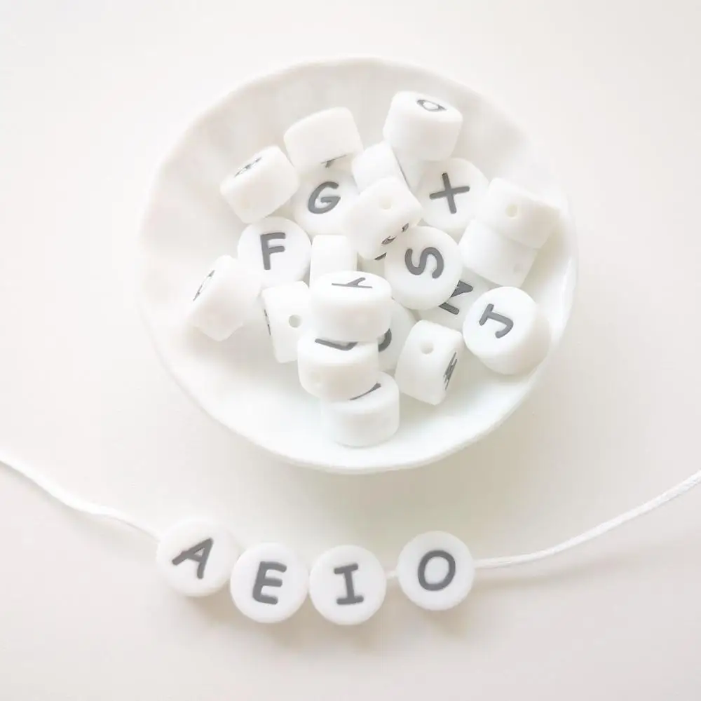 100pcs Round Silicone Letters Beads English Alphabet Bead BPA Free 13mm Baby Teether DIY Name Teething Toys for kids learning - купить по